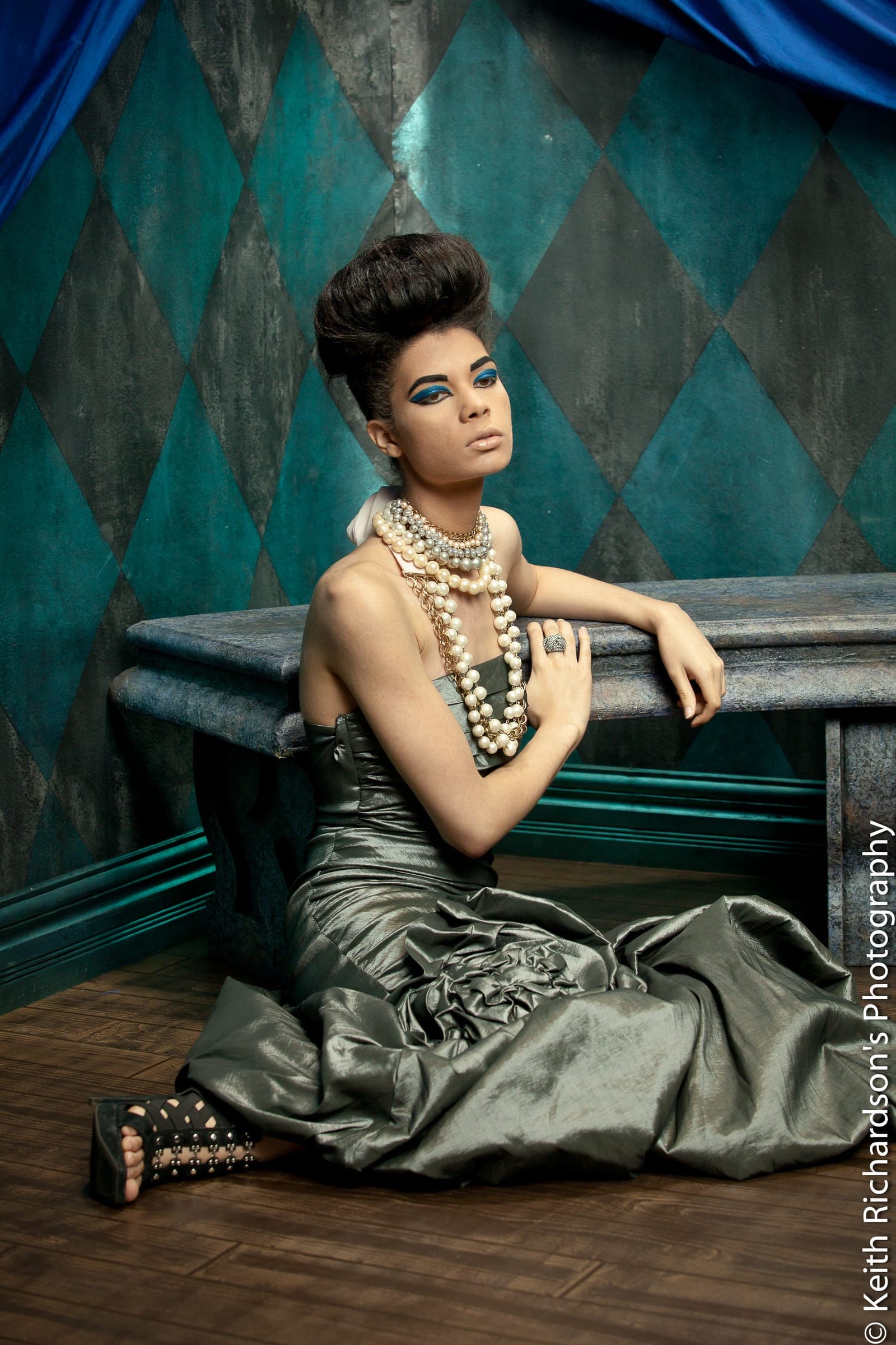 Pearl couture editorial with statement boots