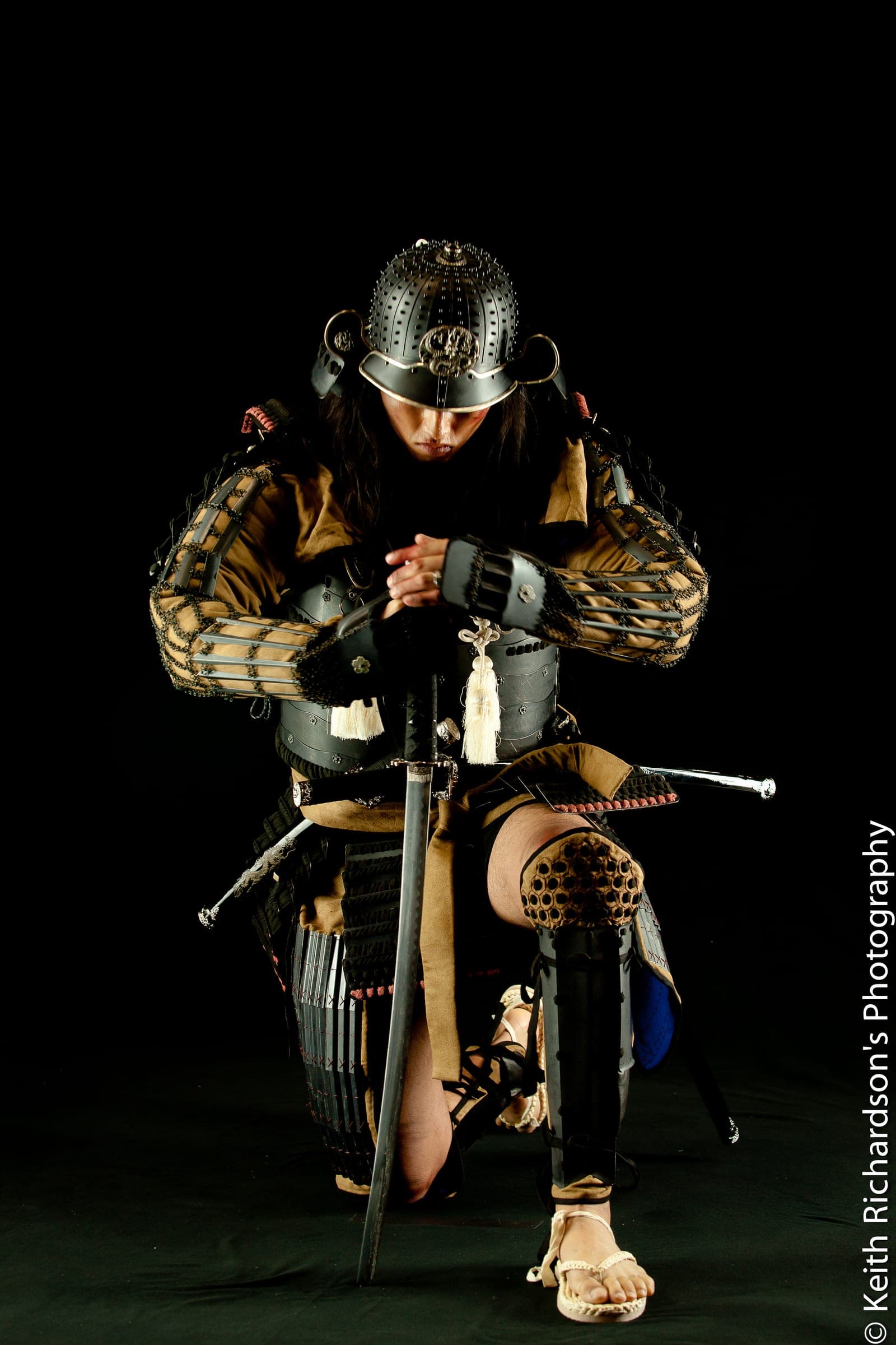 Samurai armor editorial, dramatic lighting